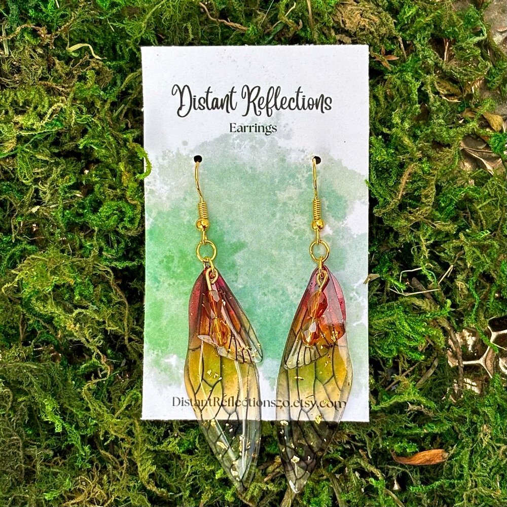 Red & Yellow Butterfly Wing Dangle Earrings